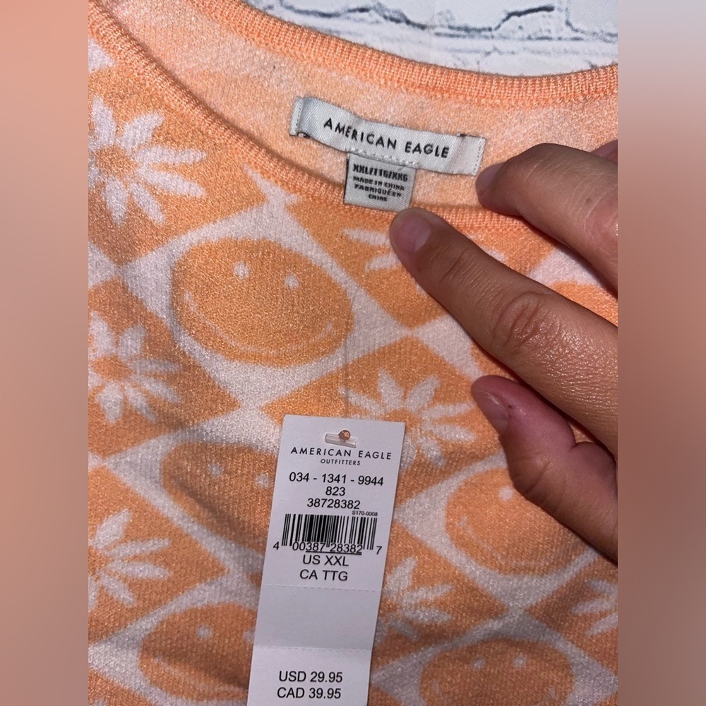 ✨American Eagle Smiley Face Tank Top Peach XXL Cropped Sleeveless‎ - Picture 2 of 2